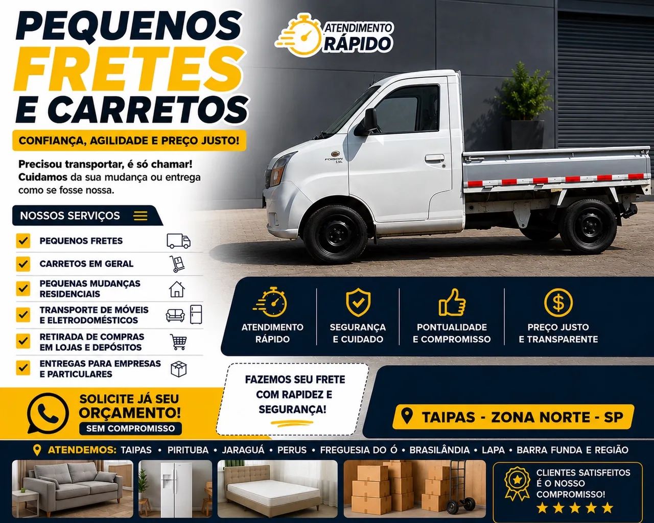 PEQUENOS CARRETOS E FRETES - RÁPIDO E COM SEGURANÇA 