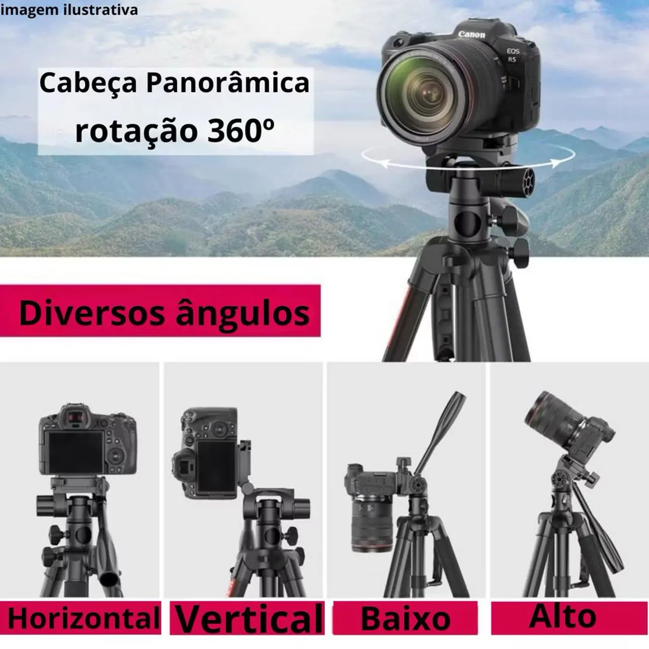Tripé Profissional 2.06m + Suporte Para Celular Câmera - Foto 3