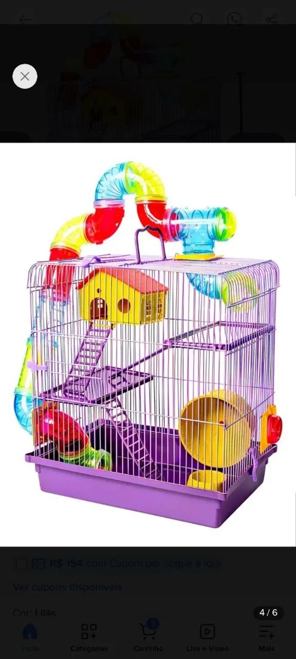 Gaiola hamster 3 andares completa com casinha e roda. - Foto 3
