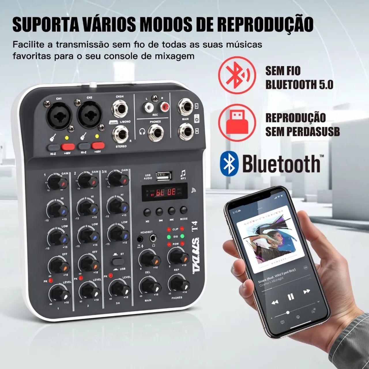 Mesa de Som 4 Canais Com Bluetooth e Pen Drive, Com Efeitos na Voz - Foto 2