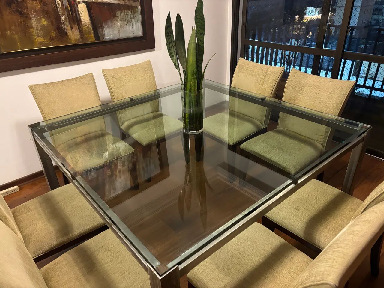 MESA 8 LUGARES ARTEFACTO VIDRO E AÇO  - Foto 2