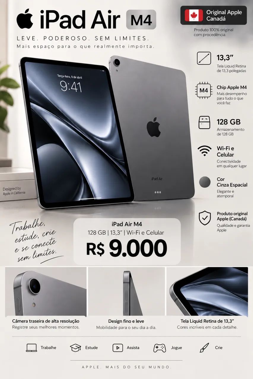 iPad Air M4 13? 128GB Wi-Fi + Cellular - Apple Canadá - Foto 2
