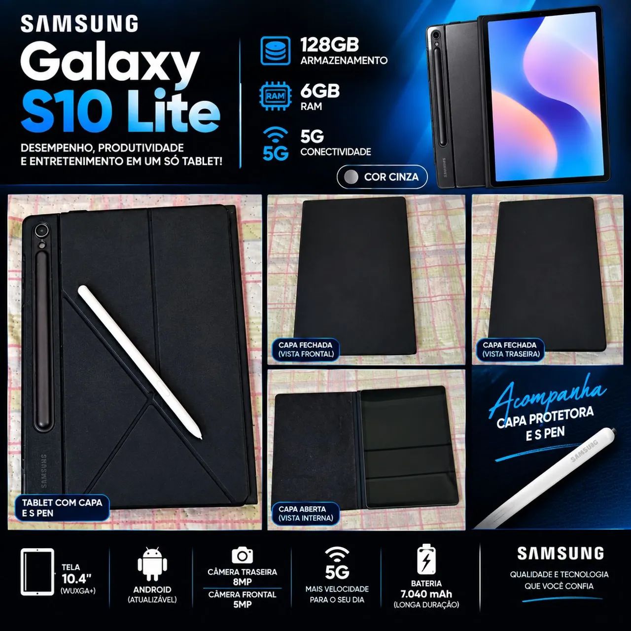 Tablet Galaxy S10 Lite Com 128gb 6gb Ram E 5g Cinza Samsung