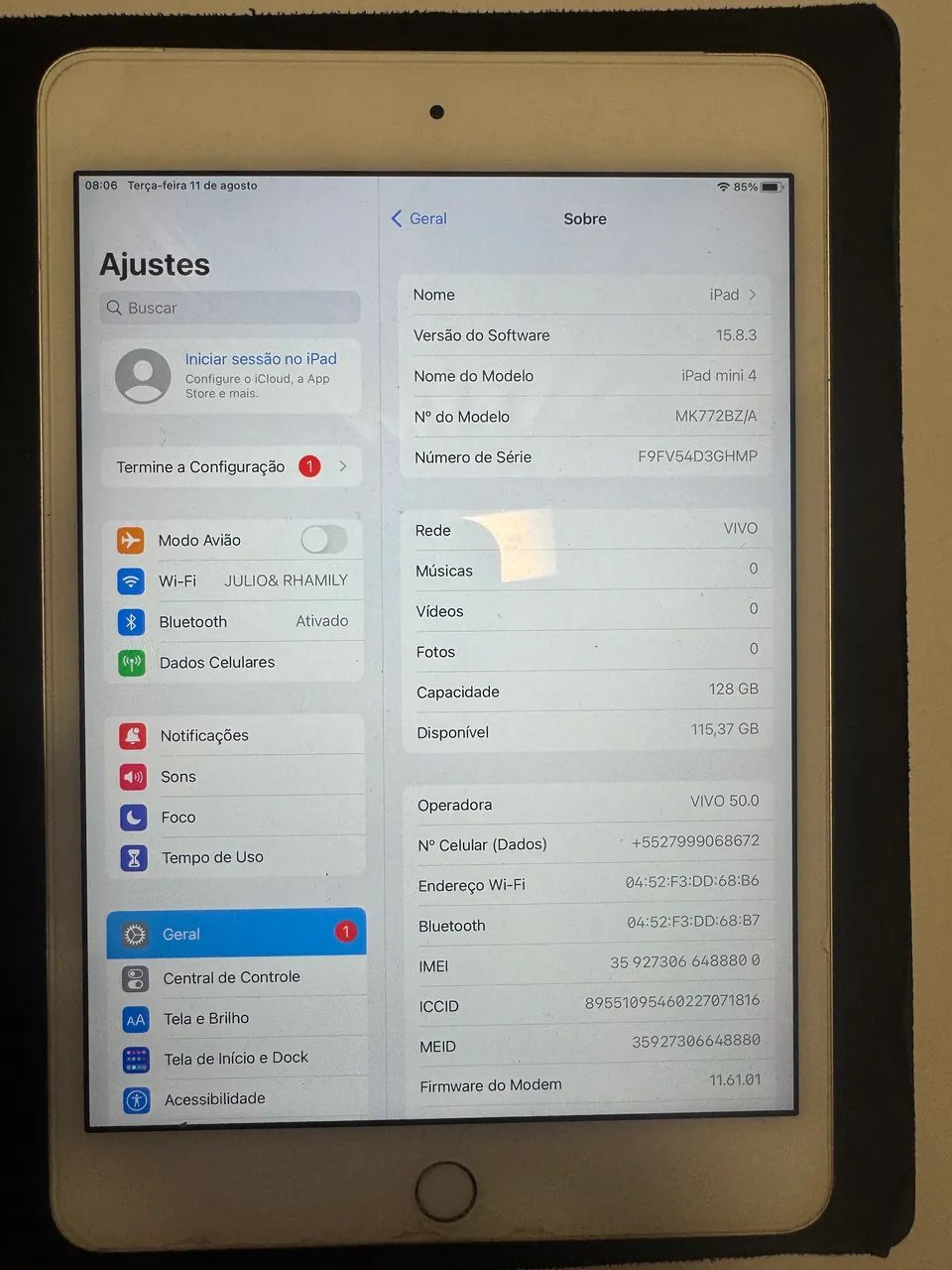 iPad mini 4 128 gb wifi chip 3 g 
