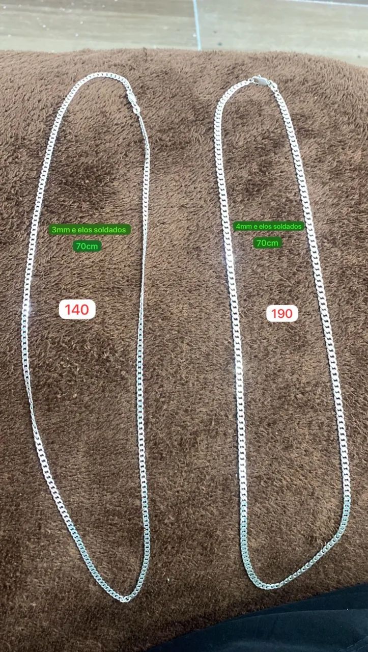 Corrente de prata 3mm e 4mm, elos soldados