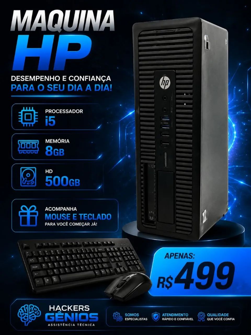 máquina para trabalho e estudo acompanha teclado e mouse