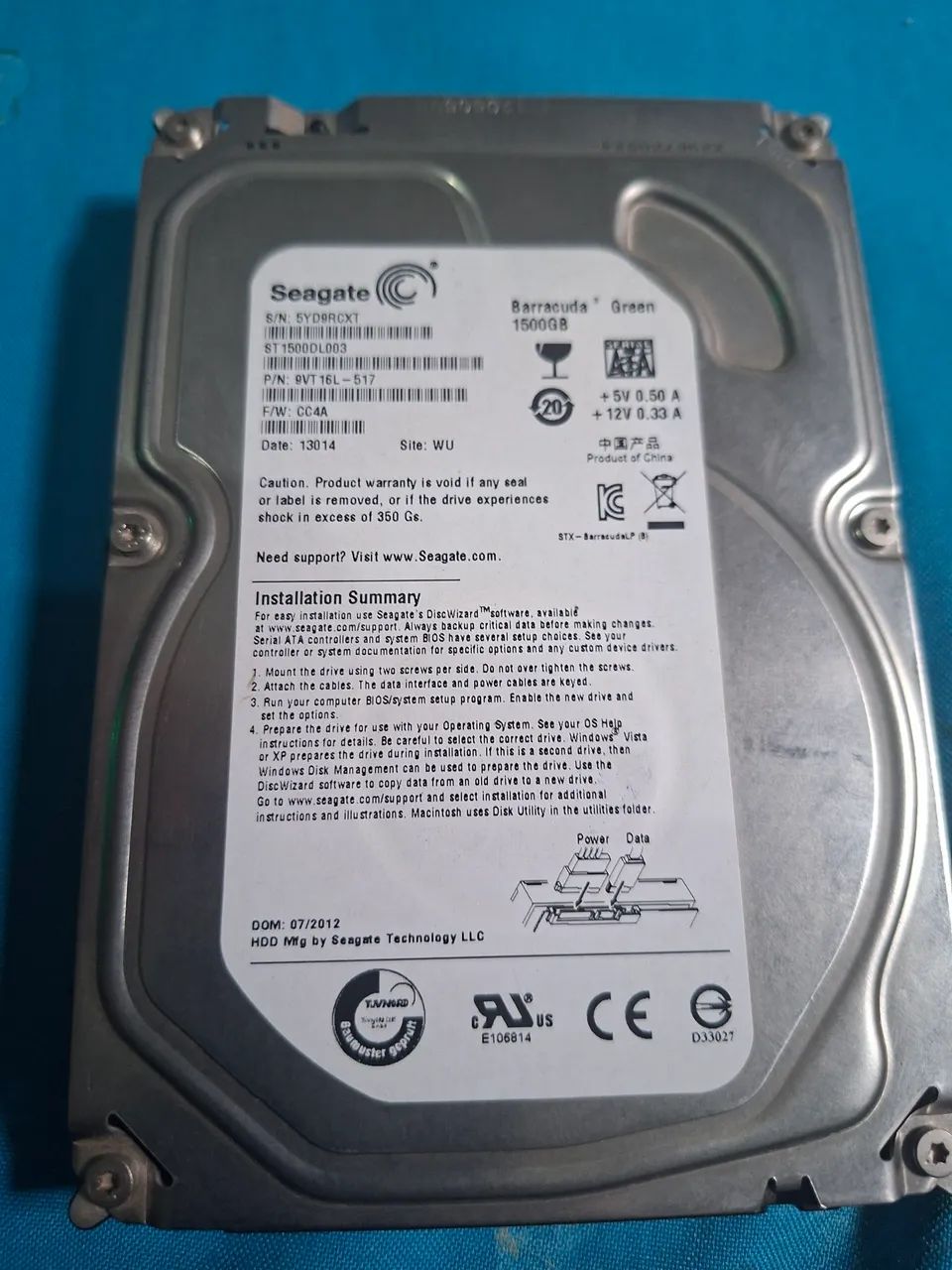 HD SEAGATE DE 1TERA E MEIO,SATA, DE COMPUTADOR,  100% PERFEITO,  SO LIGAR E USAR