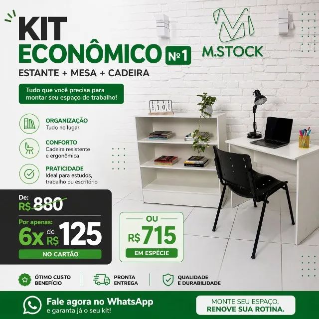 kit estudante mesa cadeira e estante 