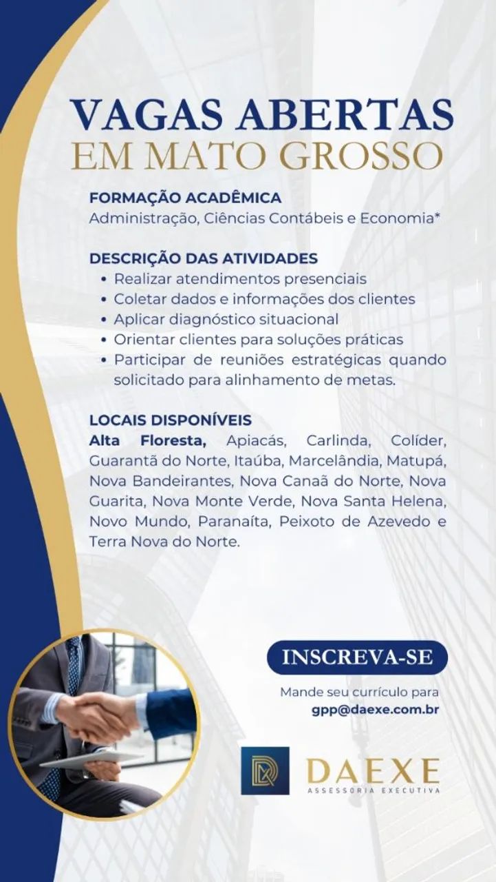 VAGA DE EMPREGO - CONSULTOR EMPRESARIAL 