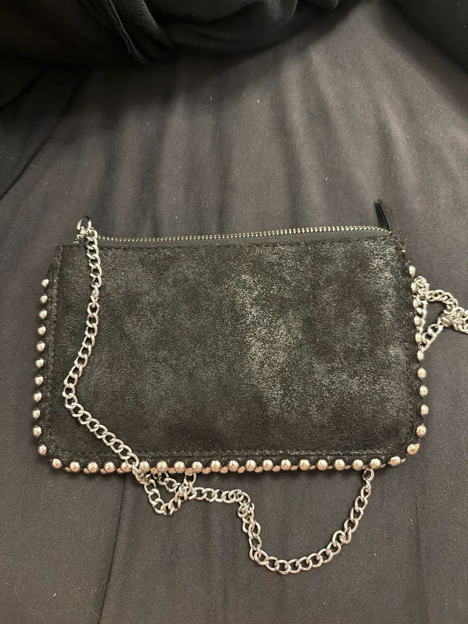 bolsa zara preta com alça prata 