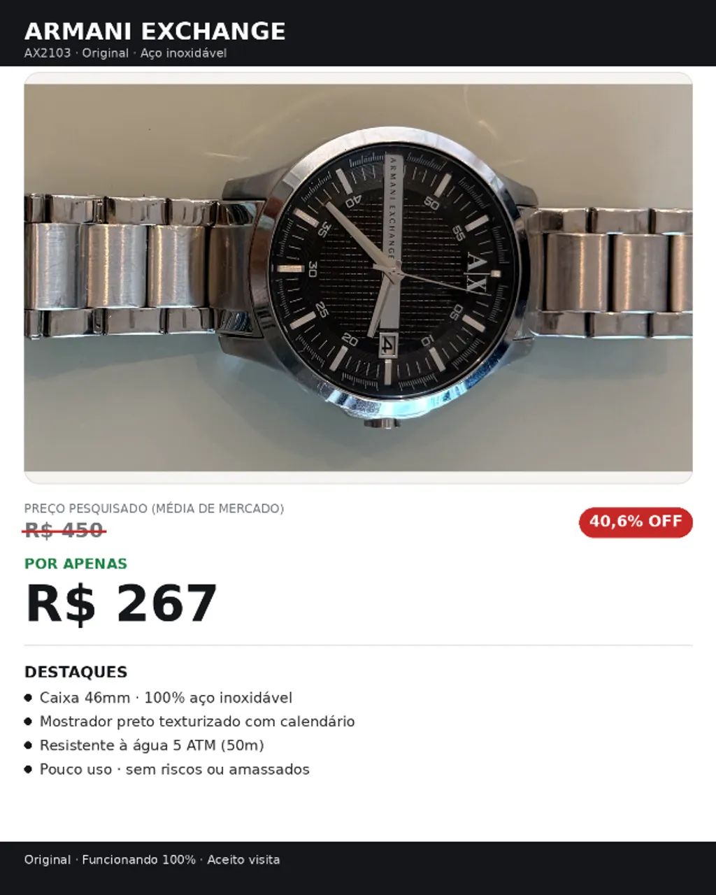 Relógio Armani Exchange AX2103 Original Pouco Uso
