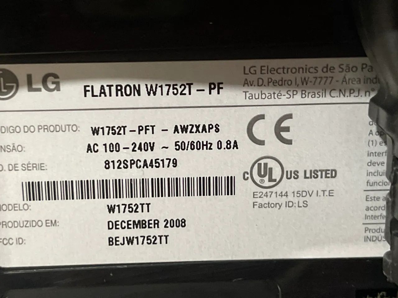 Monitor LG Flatron   W 17 52T ( Usado / Funcionando ) - Foto 3