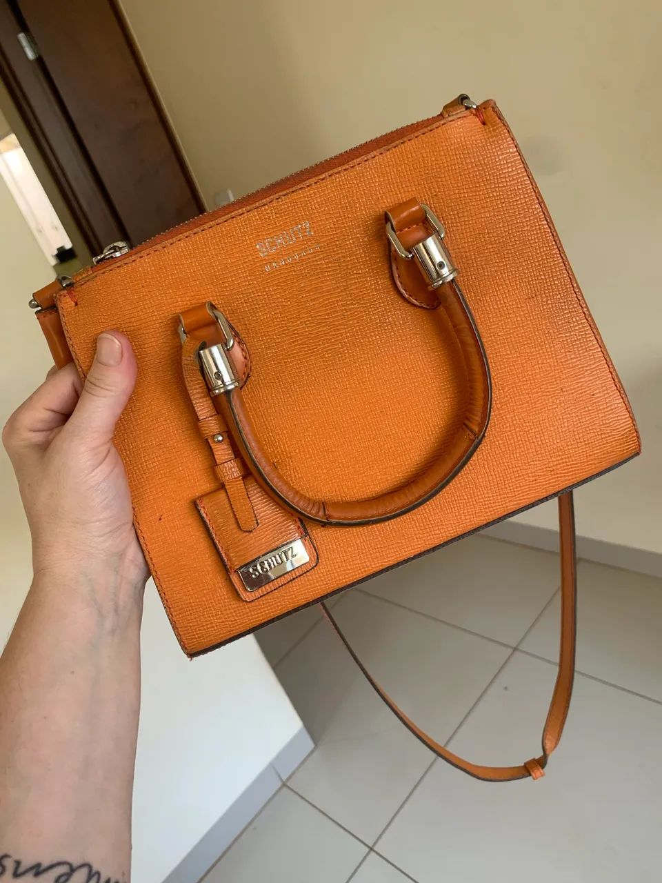Bolsa Tote Lorena Couro Laranja média  - Foto 2