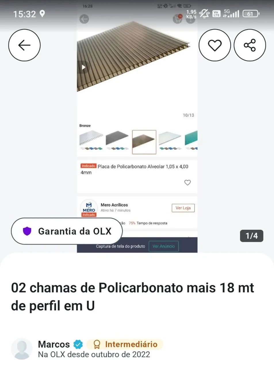 Policarbonato com perfil em U. - Foto 2