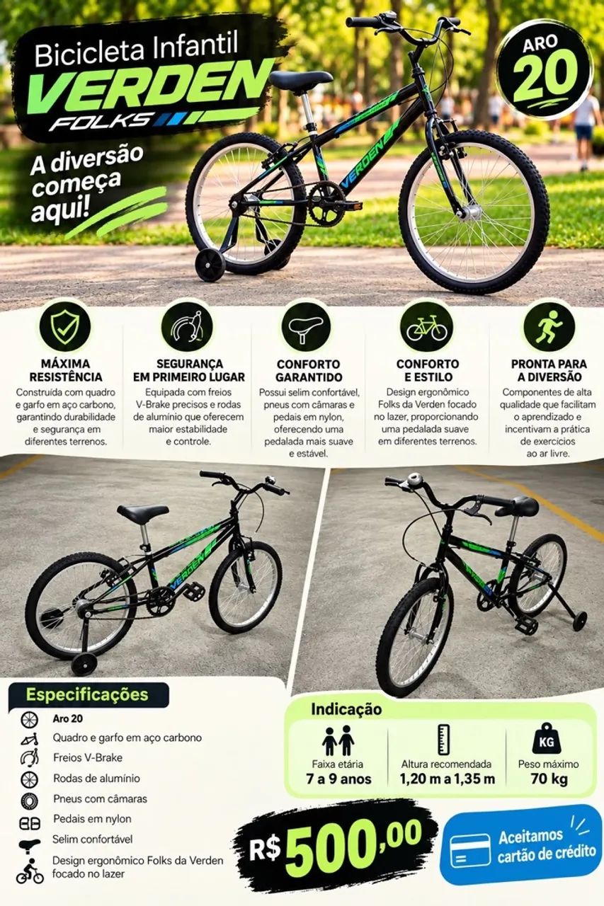 Bicicleta infantil Verdem aro 20