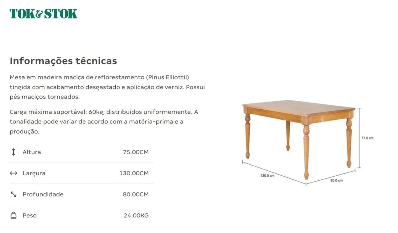 Mesa de jantar de madeira Tok&Stok - Foto 4