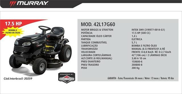 Trator Cortador De Grama Murray 17,5 Hp Novo - Foto 2