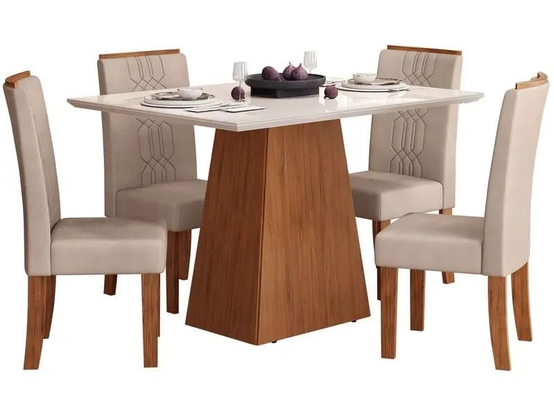 Conjunto de Mesa de Jantar 4 Cadeiras - Madeira Maciça