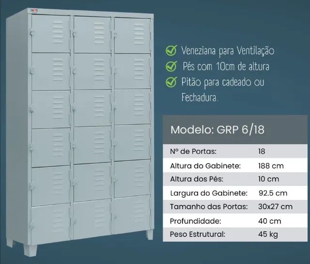 Roupeiro de Aço - 18 Portas Mini - GRP6/18