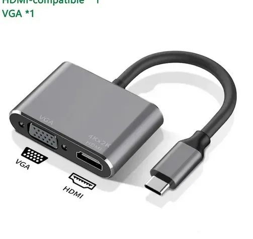 Adaptador Usb C para Hdmi, Vga 2 em 1