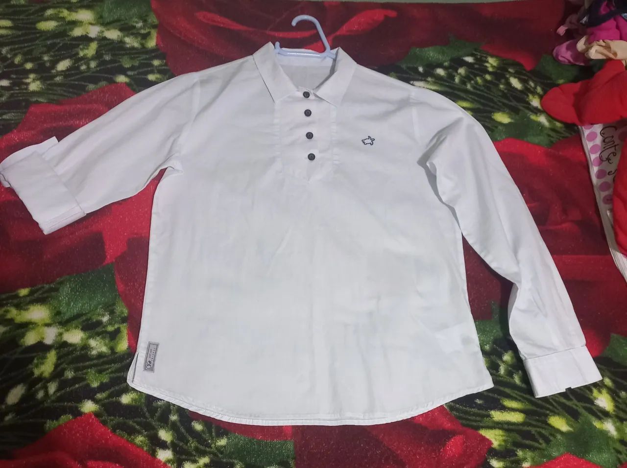 Camisa cor branca, manga longa - Infantil<br>