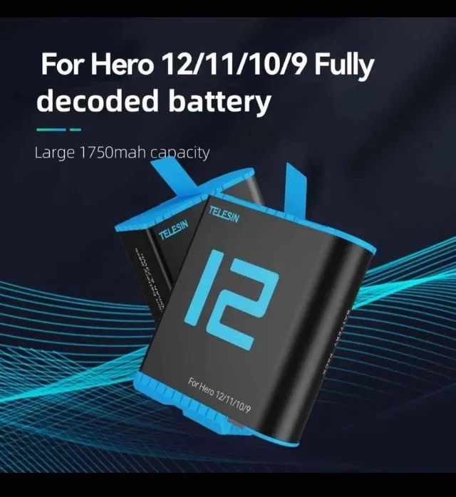 Go Pro Baterias p/ modelos (9/10/11/12) e (5/6/7/8) Primeira Linha Telesin (Gopro)