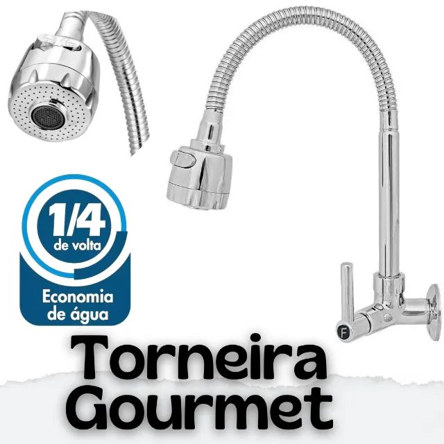 Torneira Gourmet Metal Prata Parede 1/4 de Volta 2 Jatos _ CS167 - Foto 2