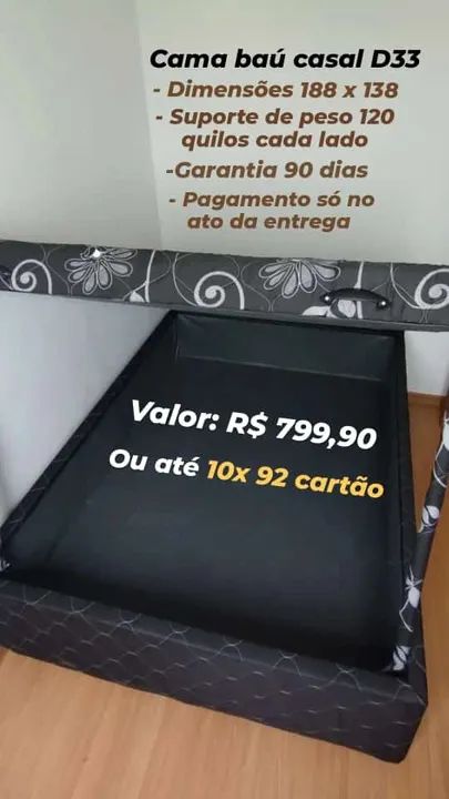 CAMA BAÚ + COLCHÃO D33 ACOPLADO - Foto 2