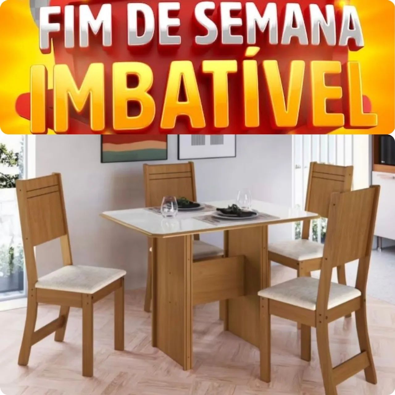 Oferta mesa com 4 cadeiras em mdf Lisboa 110cm