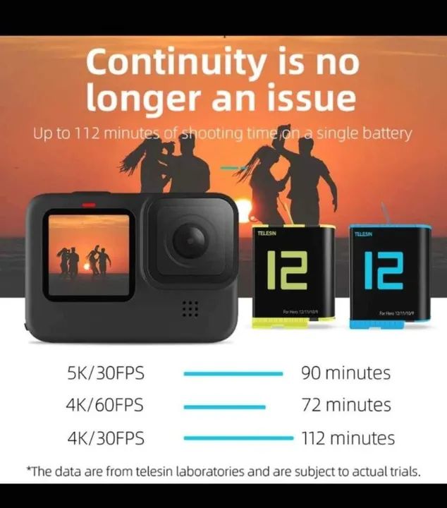 Go Pro Baterias p/ modelos (9/10/11/12) e (5/6/7/8) Primeira Linha Telesin (Gopro) - Foto 3