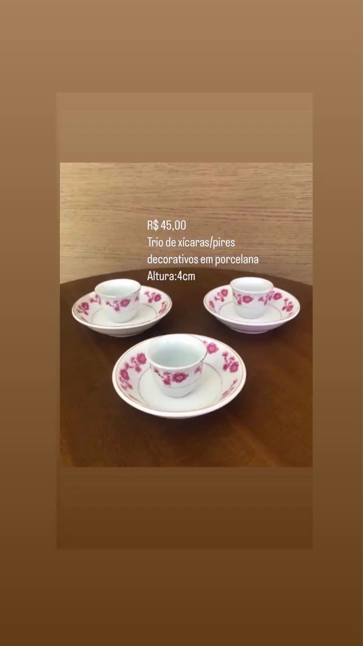 Três xícaras com pires em porcelana - Foto 3