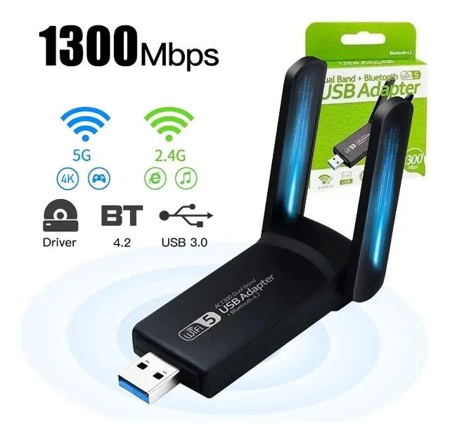 Adaptador Wifi 5ghz Usb 3.0 Dual 5g 1300mbps - Armarinho Ditudo - Foto 2