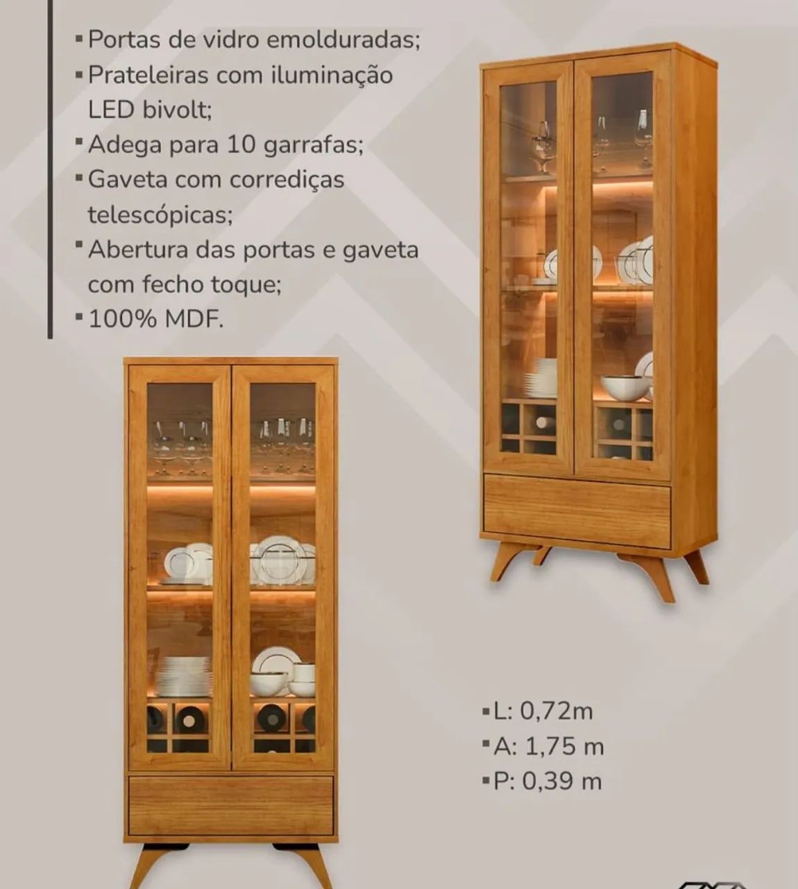 Cristaleira 100% MDF com luzes de LED - Foto 4