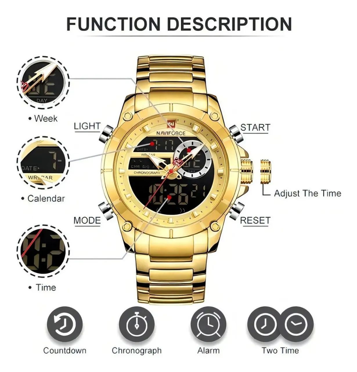 Relógio Masculino Naviforce Analógico Digital Dourado - Foto 4