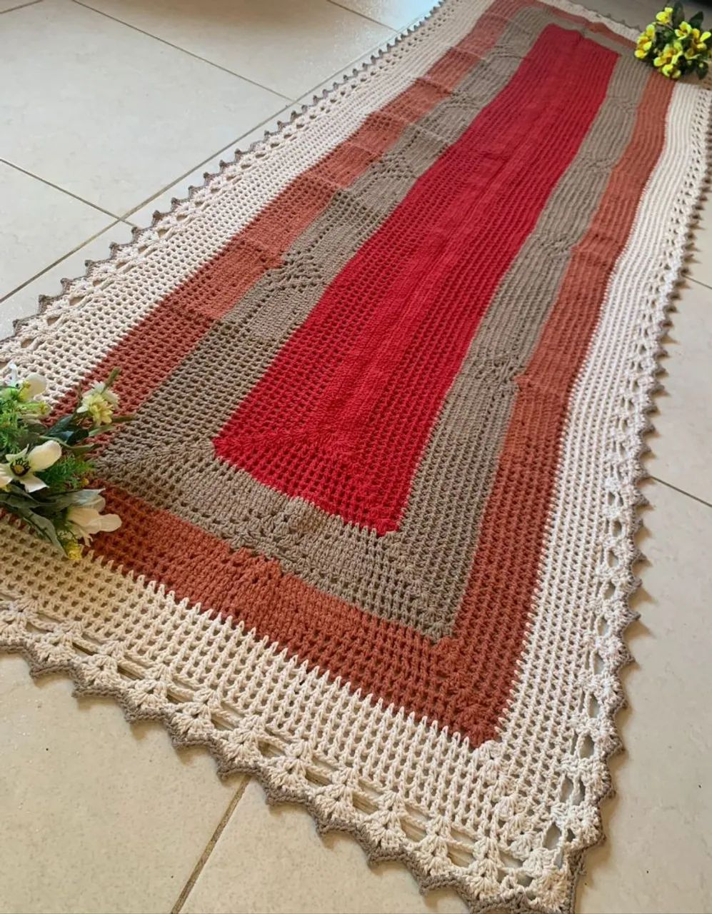 Tapete tipo passadeira de crochê 