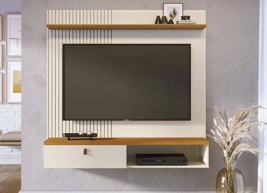 Painel de TV Moderno com Prateleiras e Gaveta