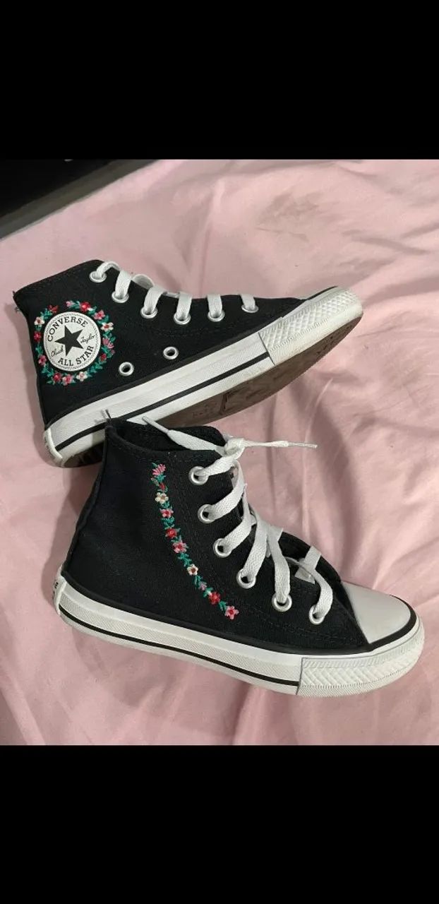 Tênis Converse All Star Infantil Bordado tamanho 26 rosa e 27 preto.  - Foto 3