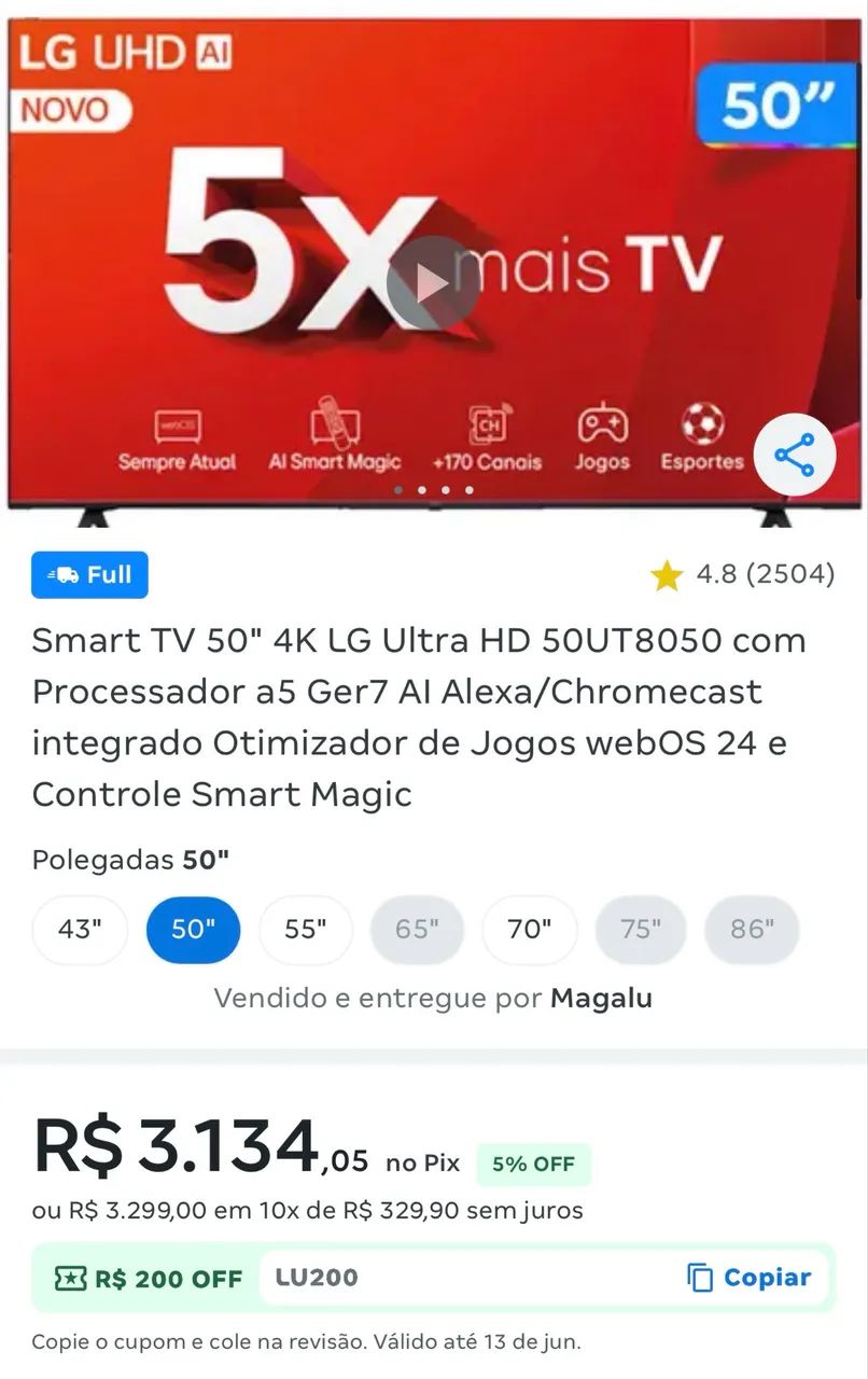 LG TV Smart 50 polegadas  - Foto 4