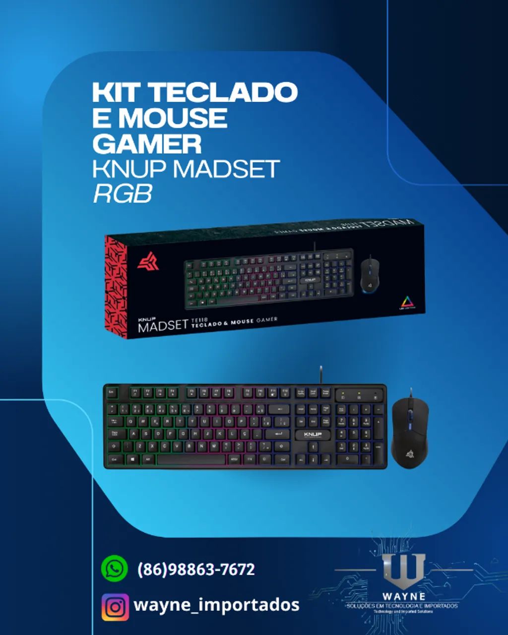 kit Gamer Teclado e Mouse Knup Madset RGB