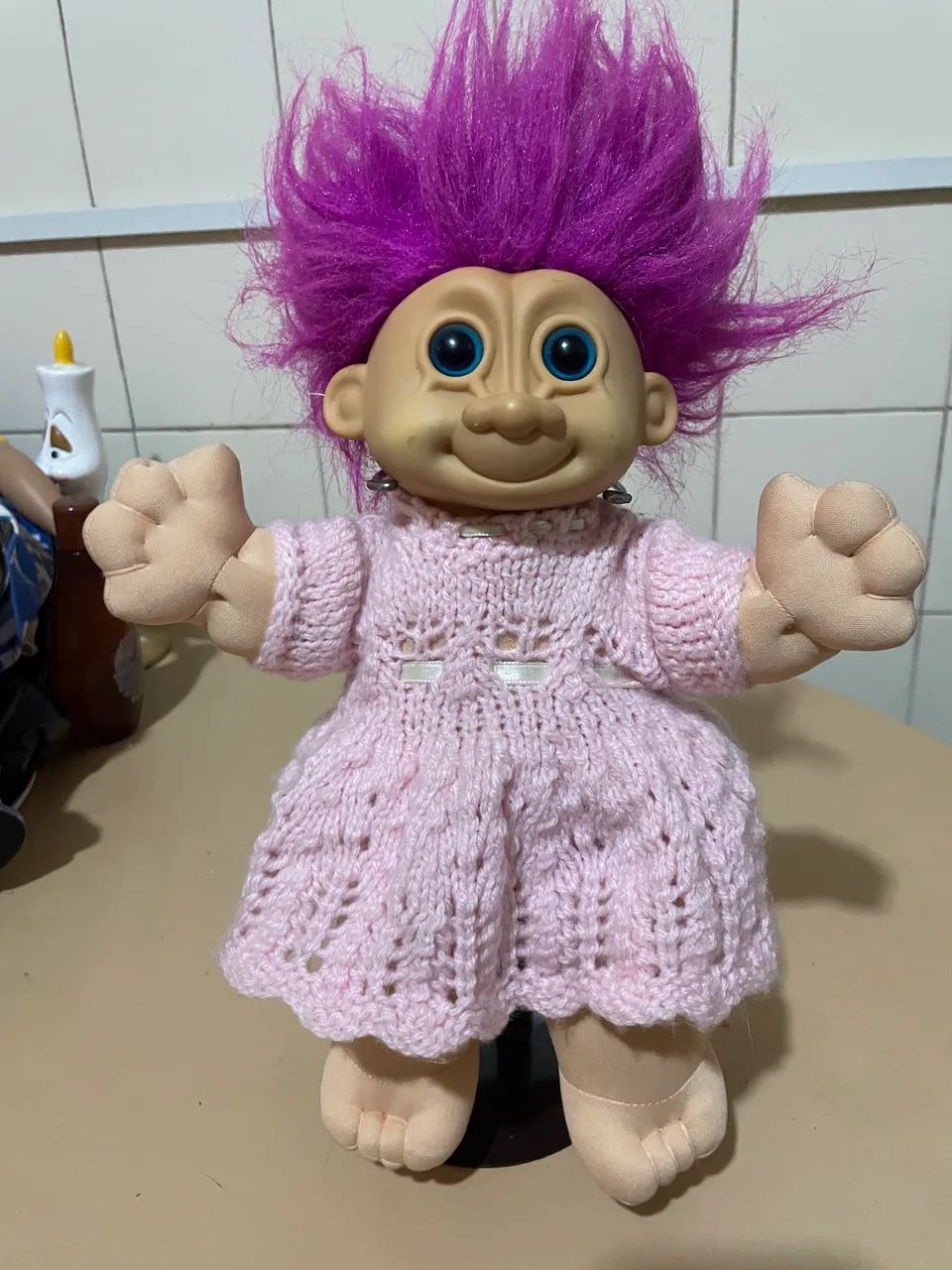 Boneca duende troll gnomo glasslite antiga 