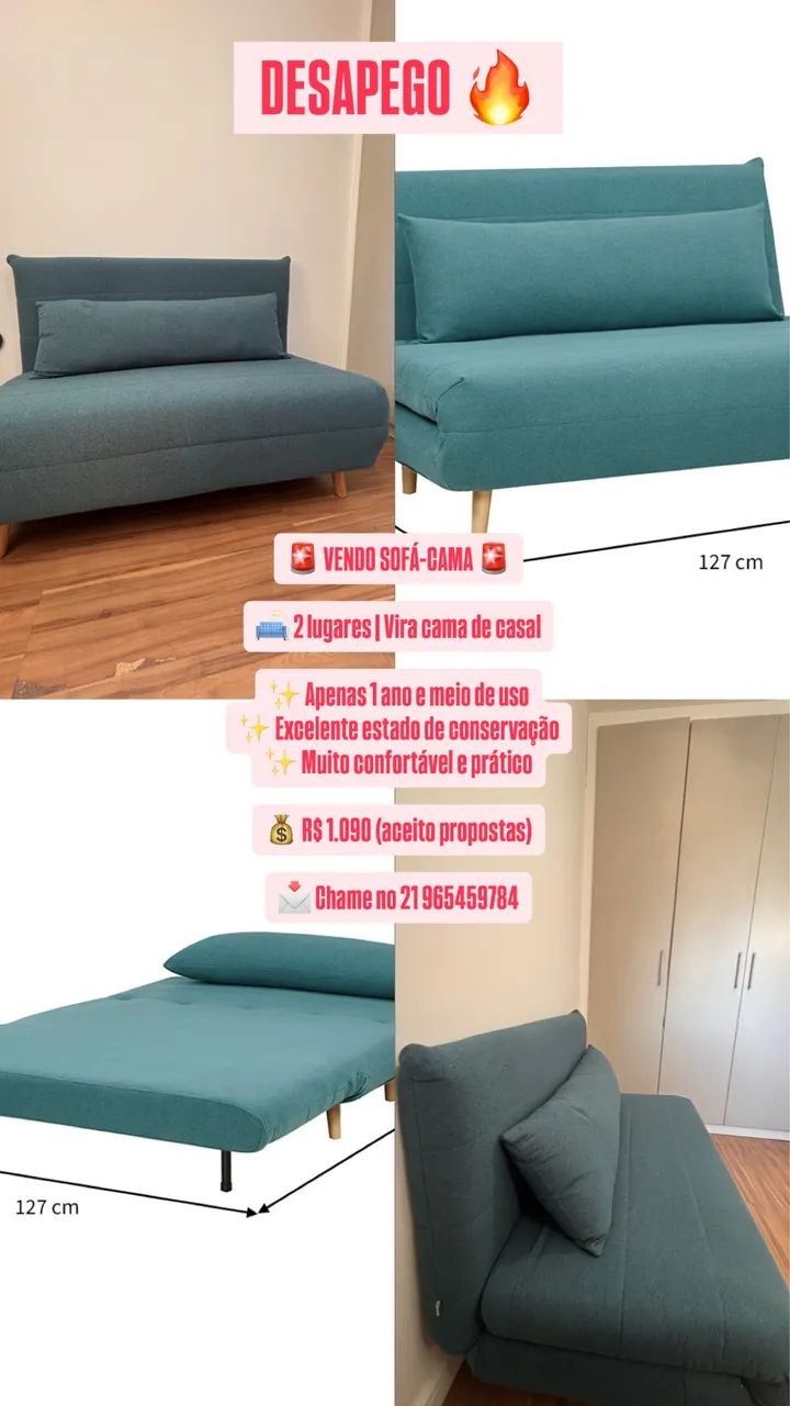 Sofá-Cama 2 Lugares | Vira Cama de Casal | Excelente Estado