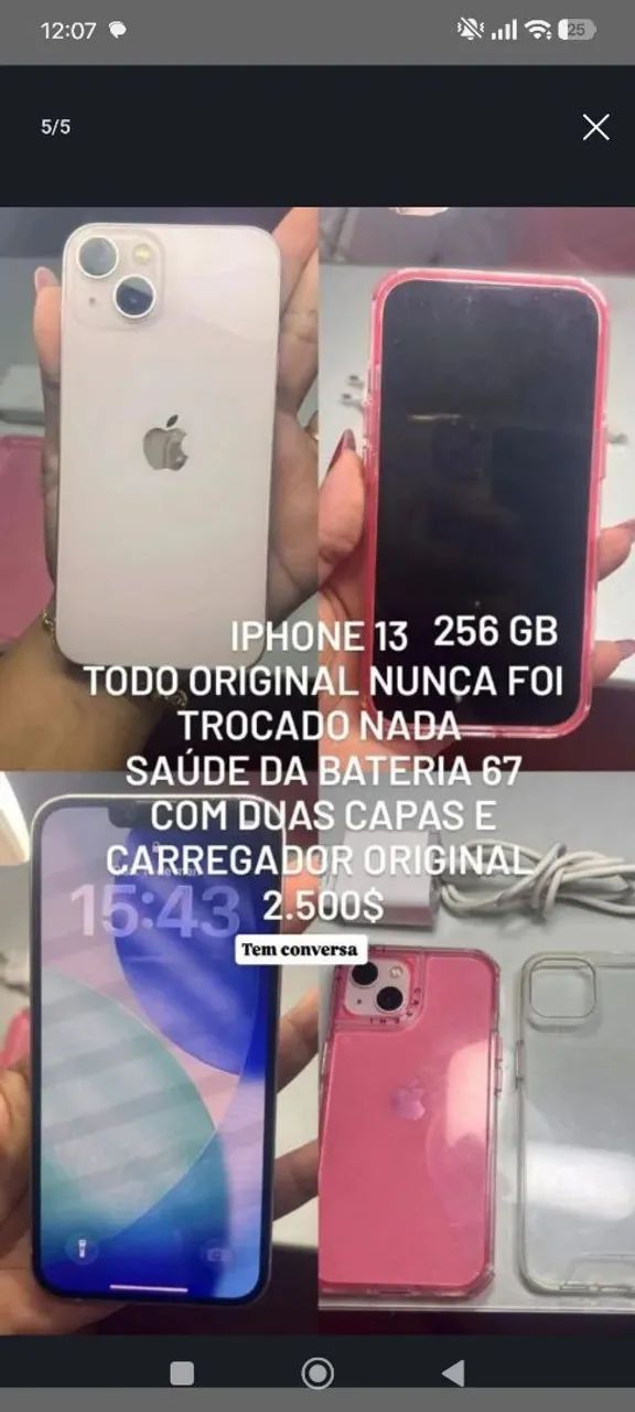 Iphone 13 todo original 256Gb, 2.000,00 - Celulares e Smartphones