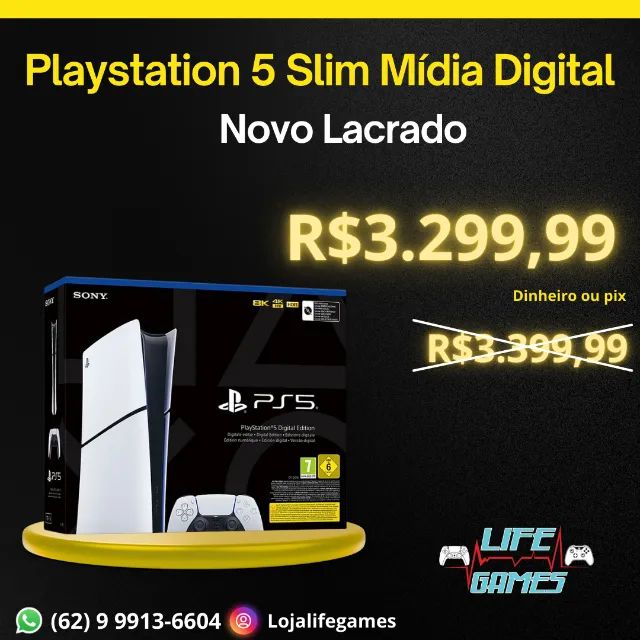 Playstation 5 Slim Mídia Digital Novo c/ garantia, loja física