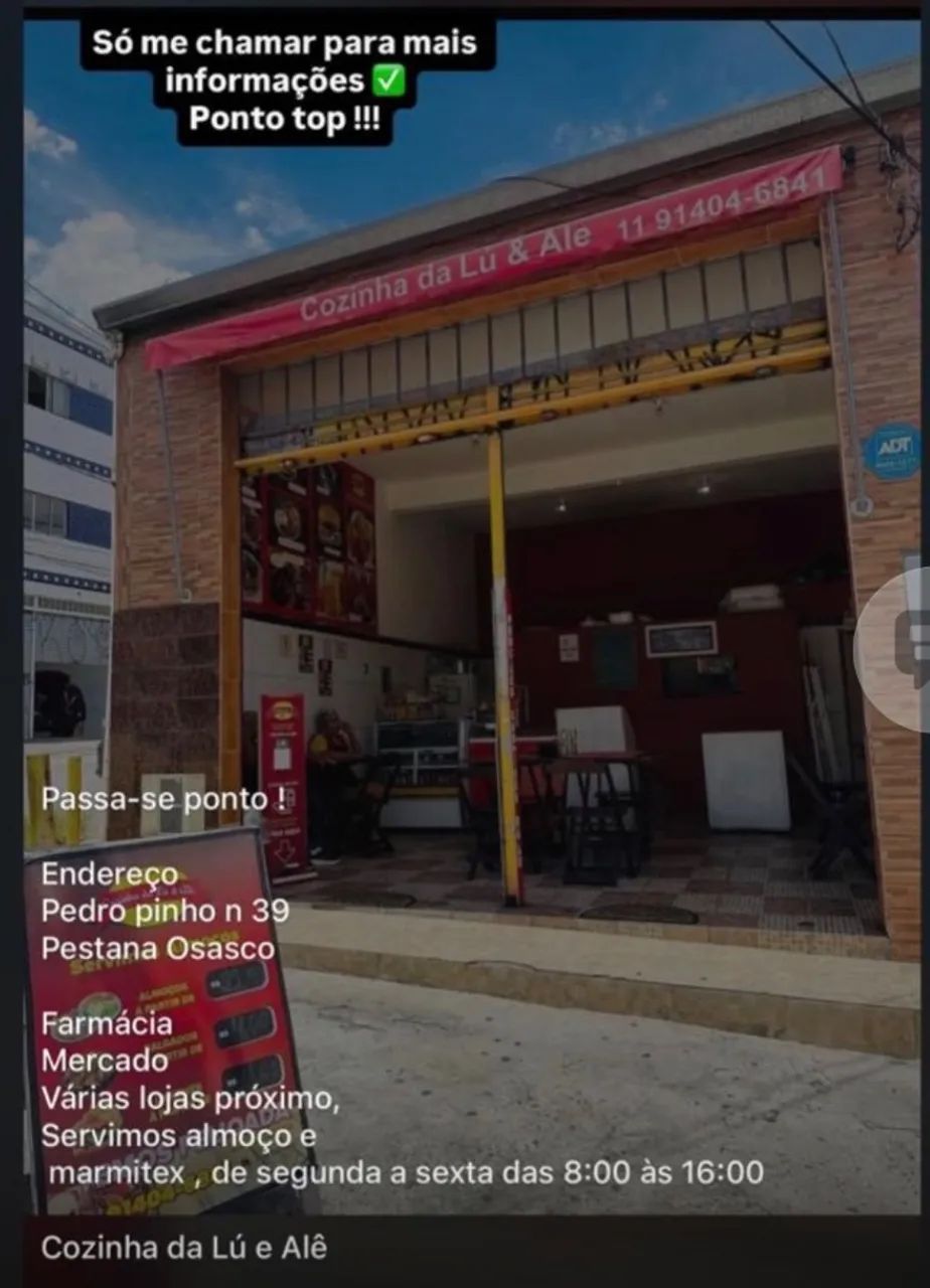 Restaurante e lanchonete, 9 anos funcionando, já temos carteira de clientes, só e trabalha