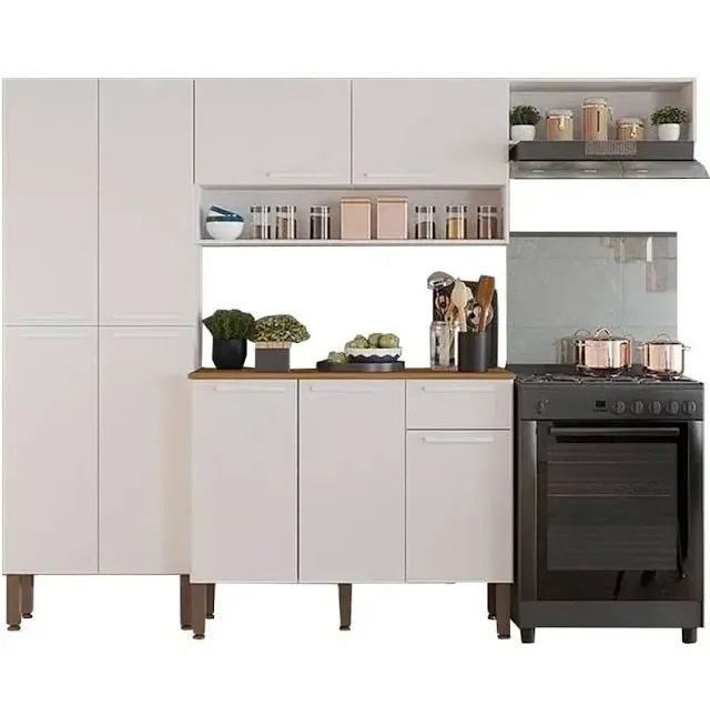 Armário de Cozinha Completo 229cm - Moderno com Nichos e Espaço para Fogão - Foto 5