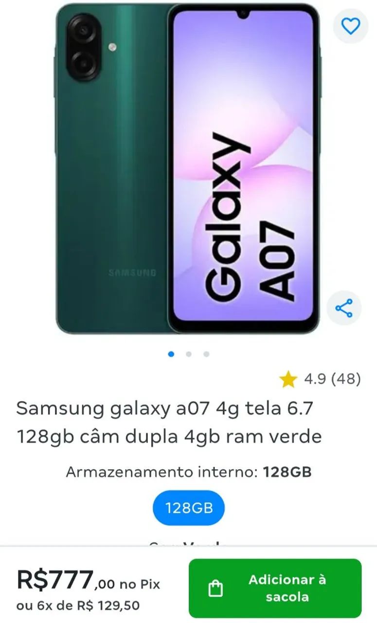 Celular Samsung A07 128gb novo - Foto 2