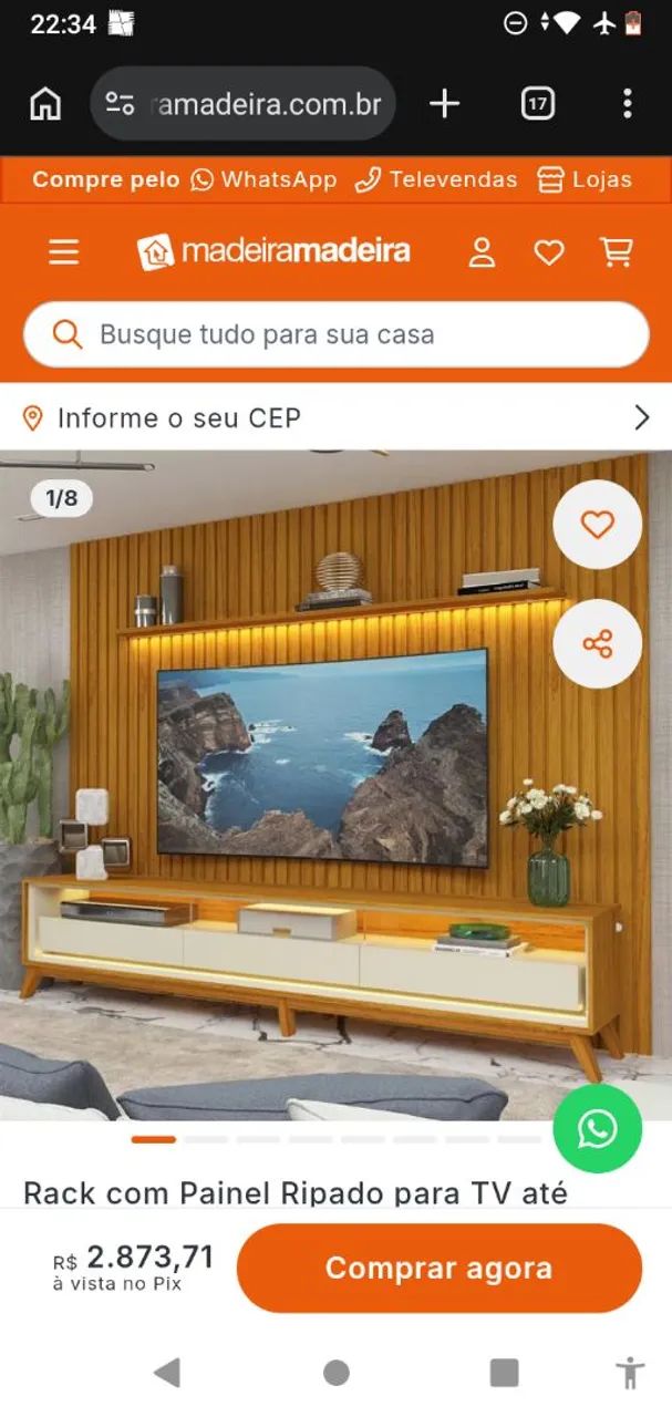 Rack e prateleira com led madeira madeira