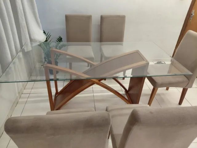 Mesa de jantar, vidro retangular 6 cadeiras - Foto 5