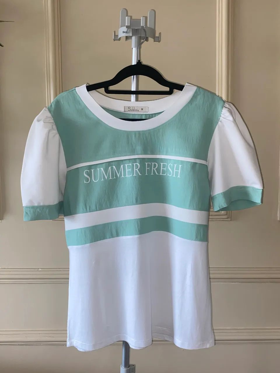 blusa feminina sublini verde e branca