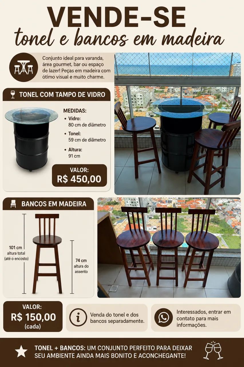 VENDE-SE TONEL E BANCOS EM MADEIRA - Foto 5